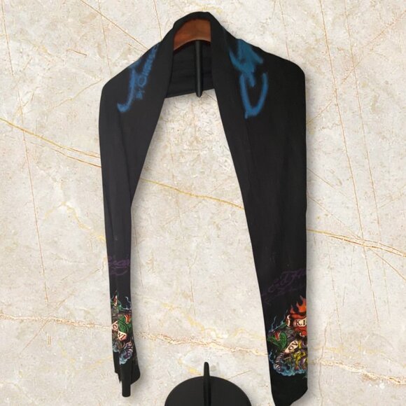 Ed Hardy By Christian Audigier "Love Kills Slowly" Black Scarf Y2K - Picture 1 of 3